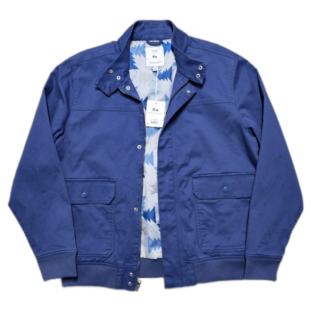 NWT Free Assembly Blue Twill Harrington Jacket Mens L Aztec Lined‎ NEW